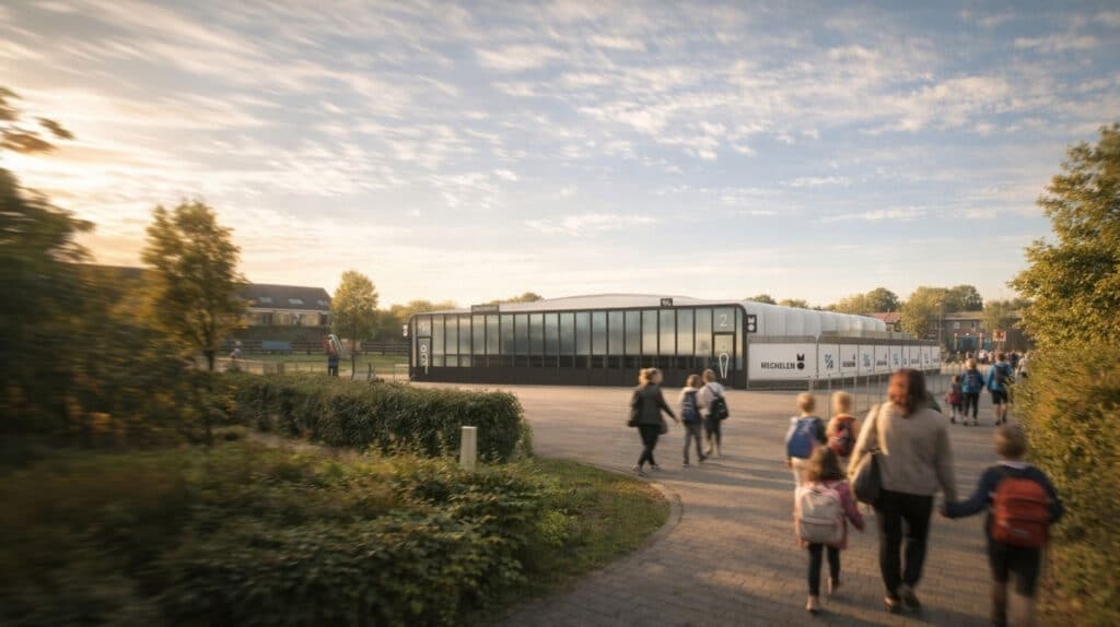 A rendering of the double mobile swimming pool in Mechelen
